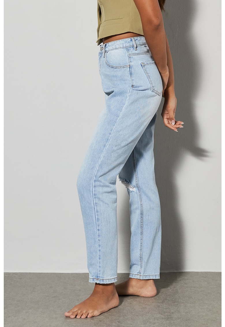 Дънки с висока талия и захабен ефект Missguided