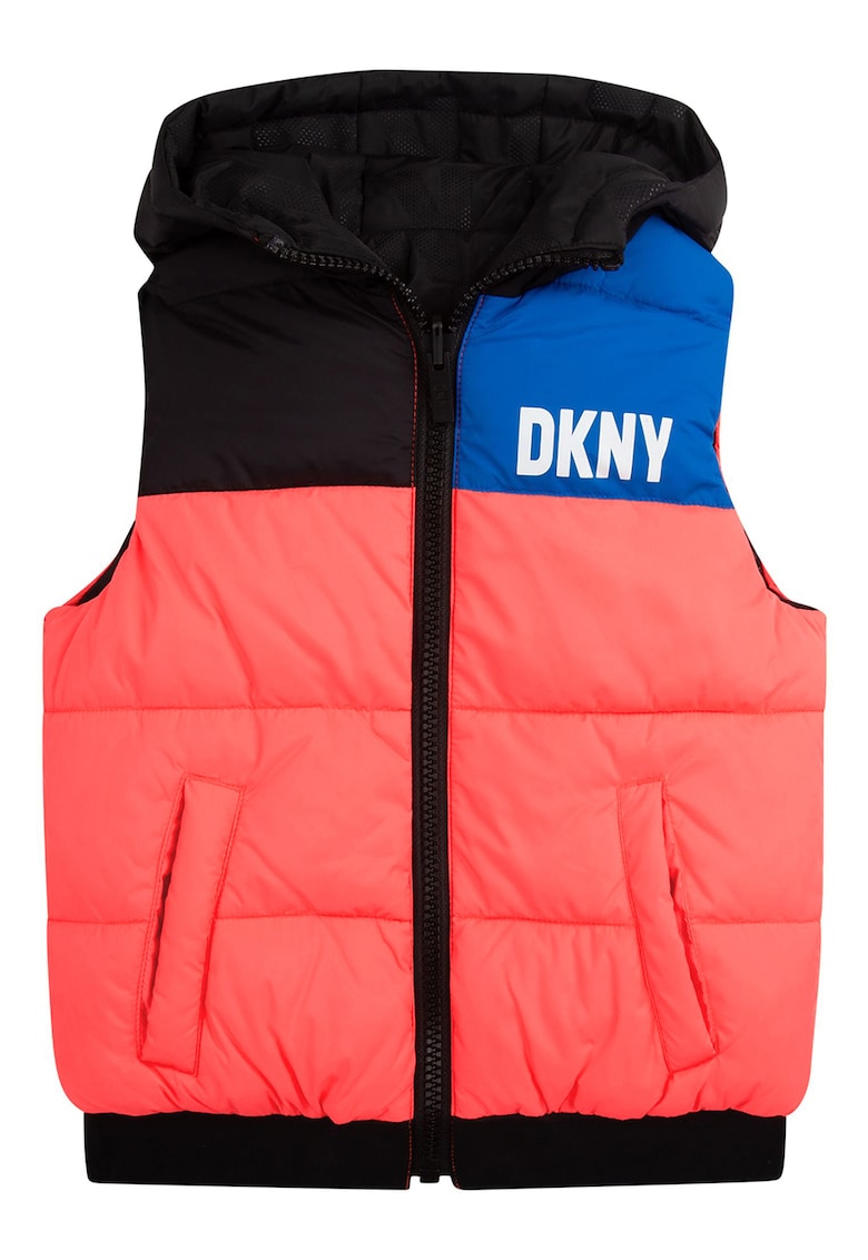 Елек с качулка и дизайн с цветен блок DKNY