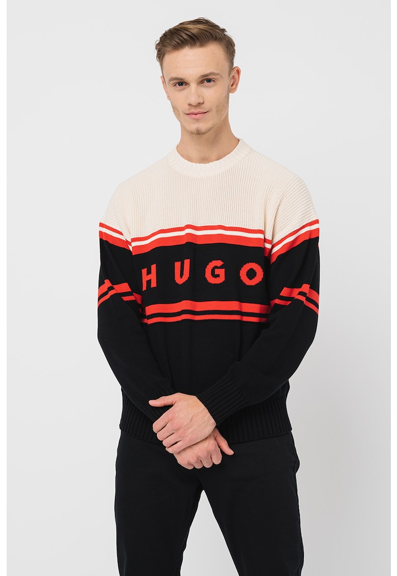 Памучен пуловер с лого HUGO