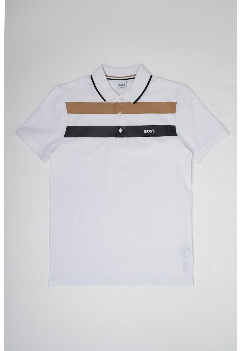 Памучна тениска с лого и яка BOSS Kidswear