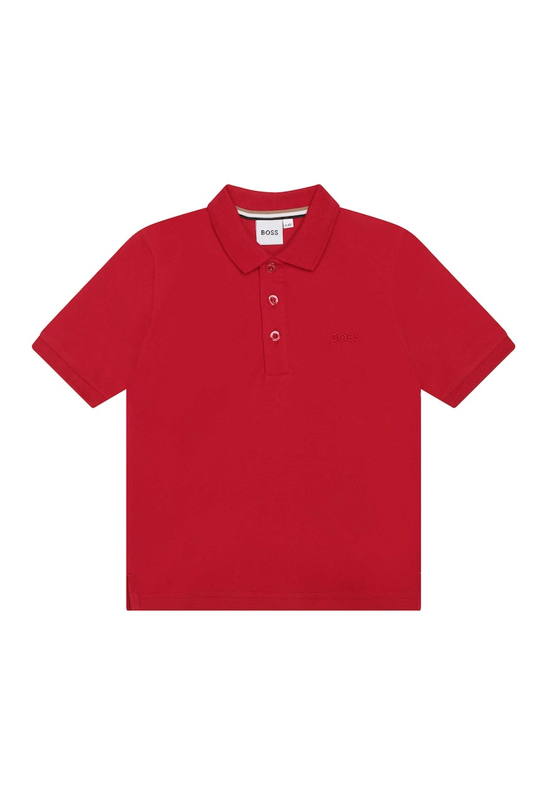 Памучна тениска с яка и ефект на пике BOSS Kidswear