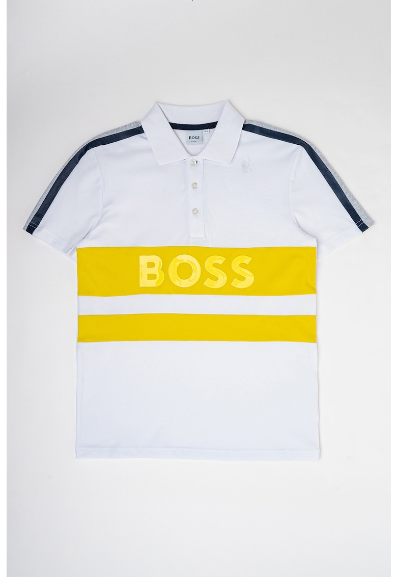Тениска с яка и лого BOSS Kidswear