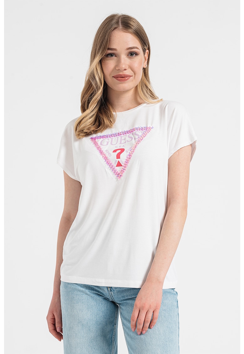 Уголемена тениска с апликации отпред GUESS JEANS