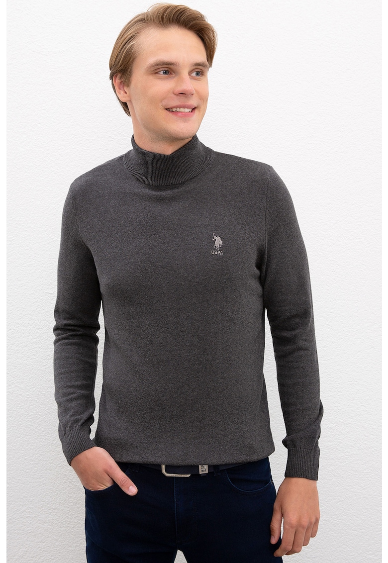 Фино плетен пуловер с поло US Polo Assn