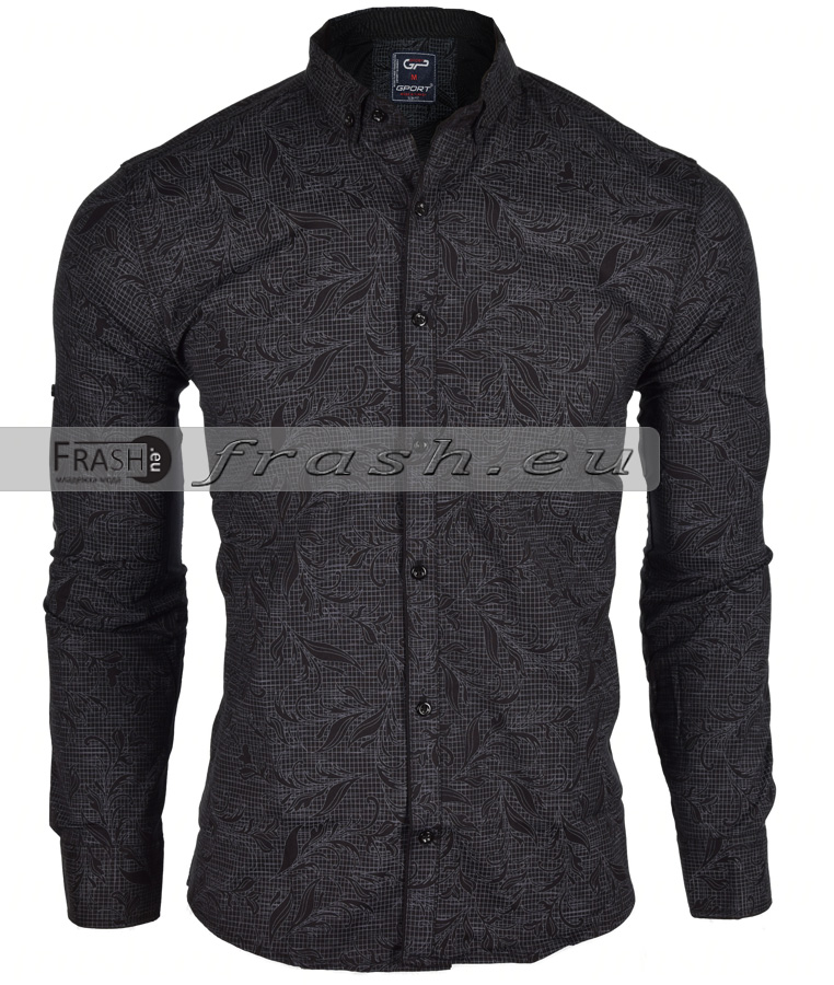 Мъжка черна риза slim fit Ft6538 на ниска цена