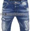 Мъжки сини къси дънки накъсан ефект Ft6638 на ниска цена