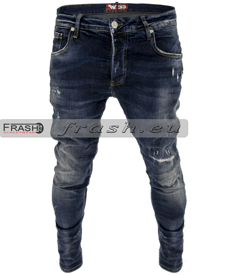 Сини мъжки дънки накъсан ефект напръскани с боя slim fit Ft6770 на ниска цена