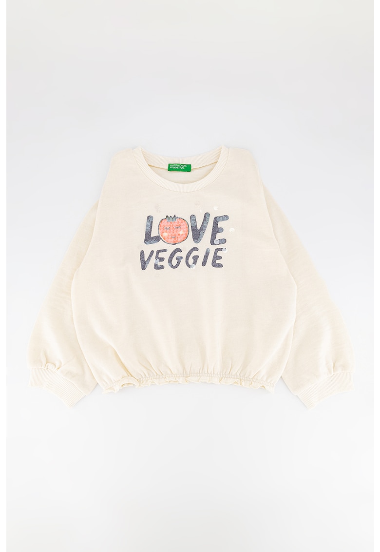 Блуза с надпис и еластичен подгъв United Colors of Benetton