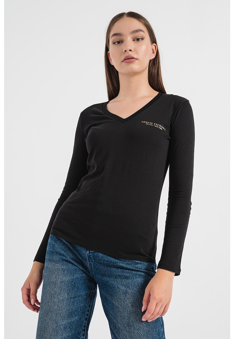 Блуза с шпиц деколте и лого ARMANI EXCHANGE
