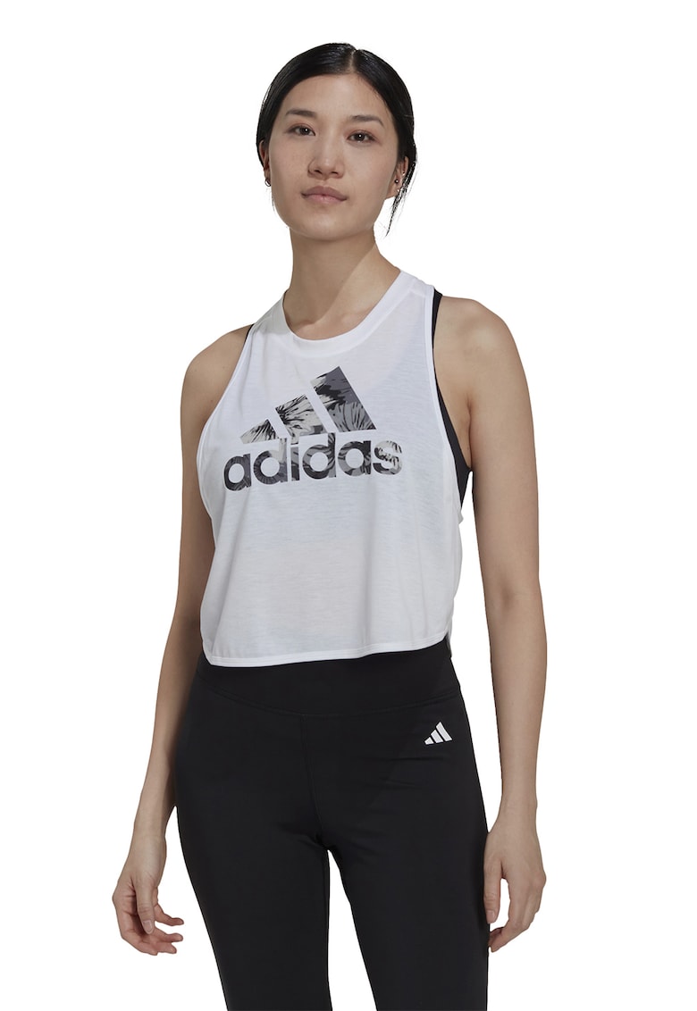 Къс фитнес топ с принт и лого adidas Performance