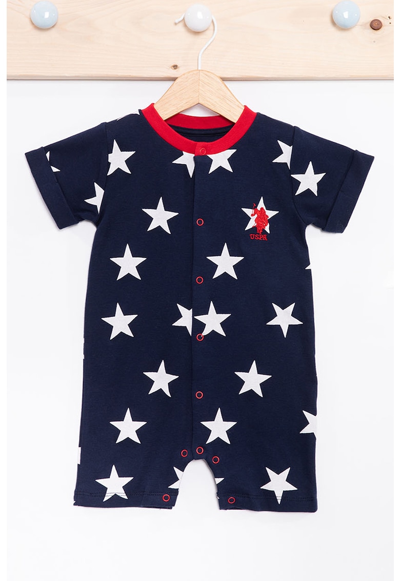 Памучен гащеризон с къси ръкави и десен US Polo Assn