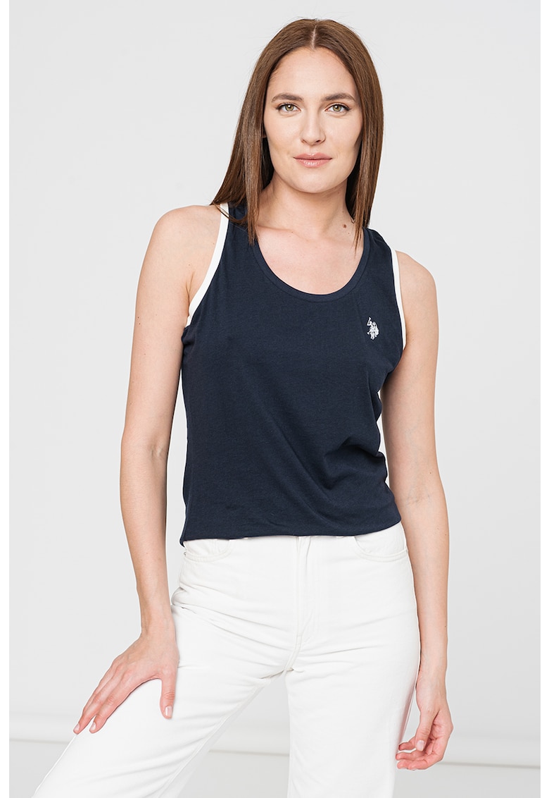 Памучен топ с изрязан гръб и контрасти US Polo Assn