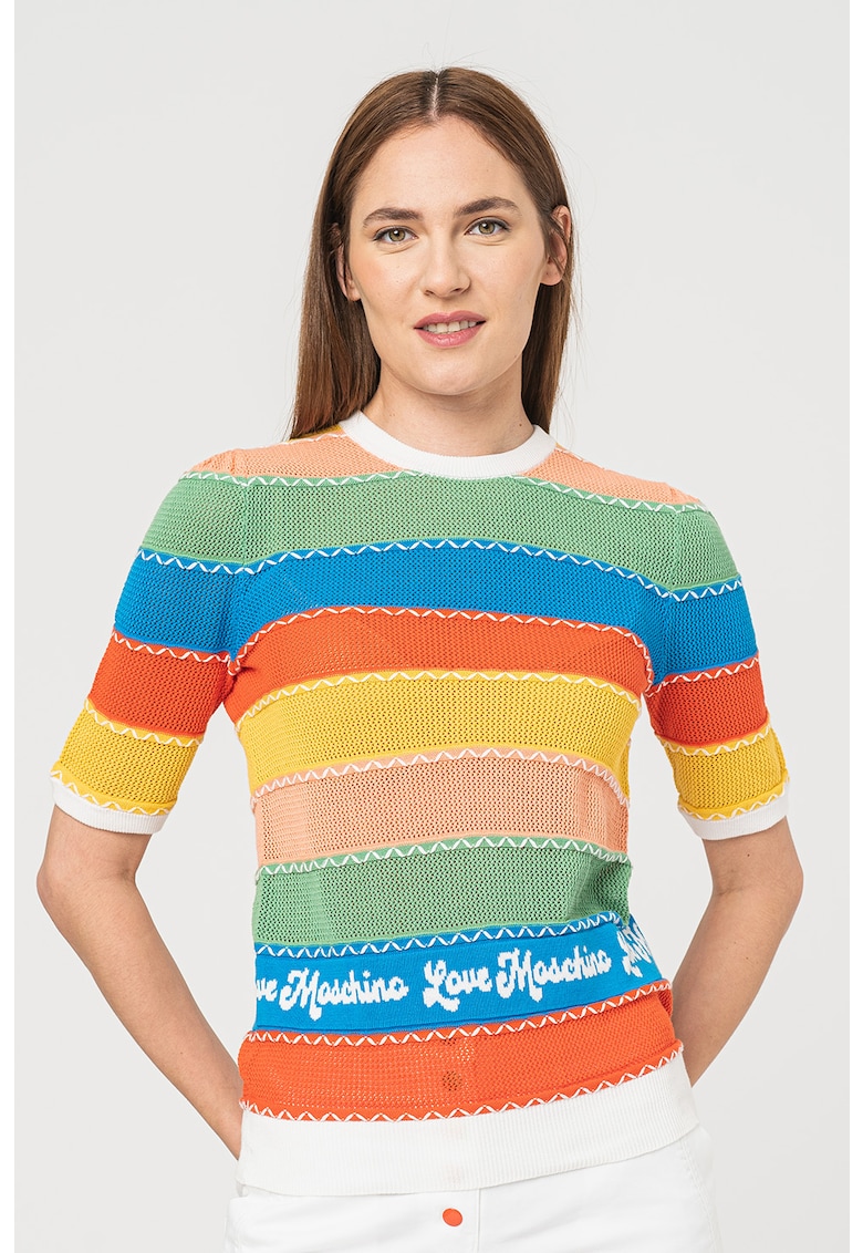 Пуловер с къси ръкави и райе Love Moschino