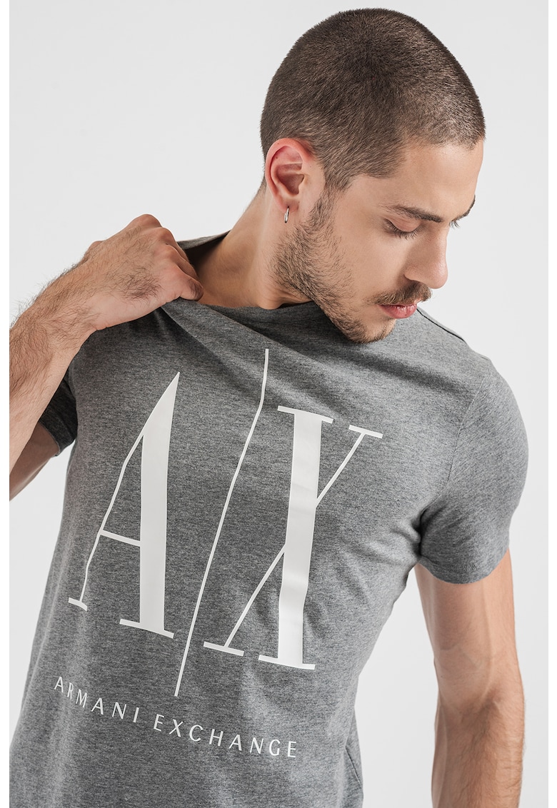 Тениска с уголемено лого ARMANI EXCHANGE