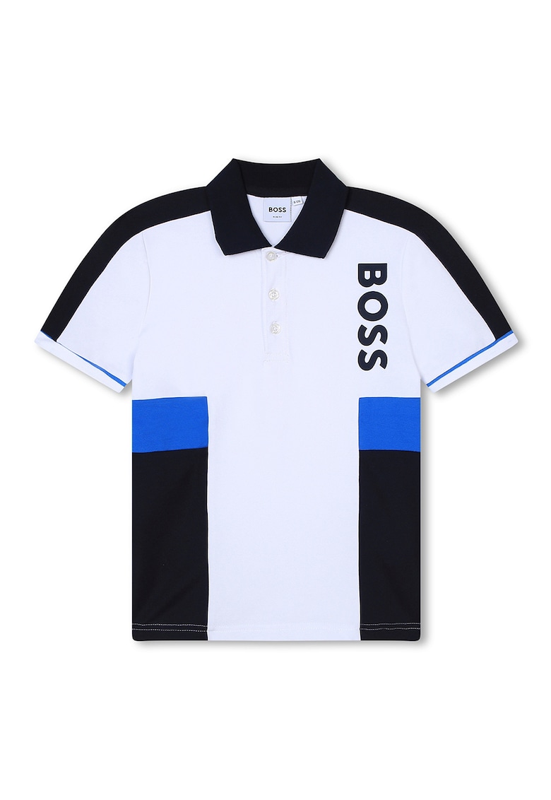 Тениска с яка и цветен блок BOSS Kidswear
