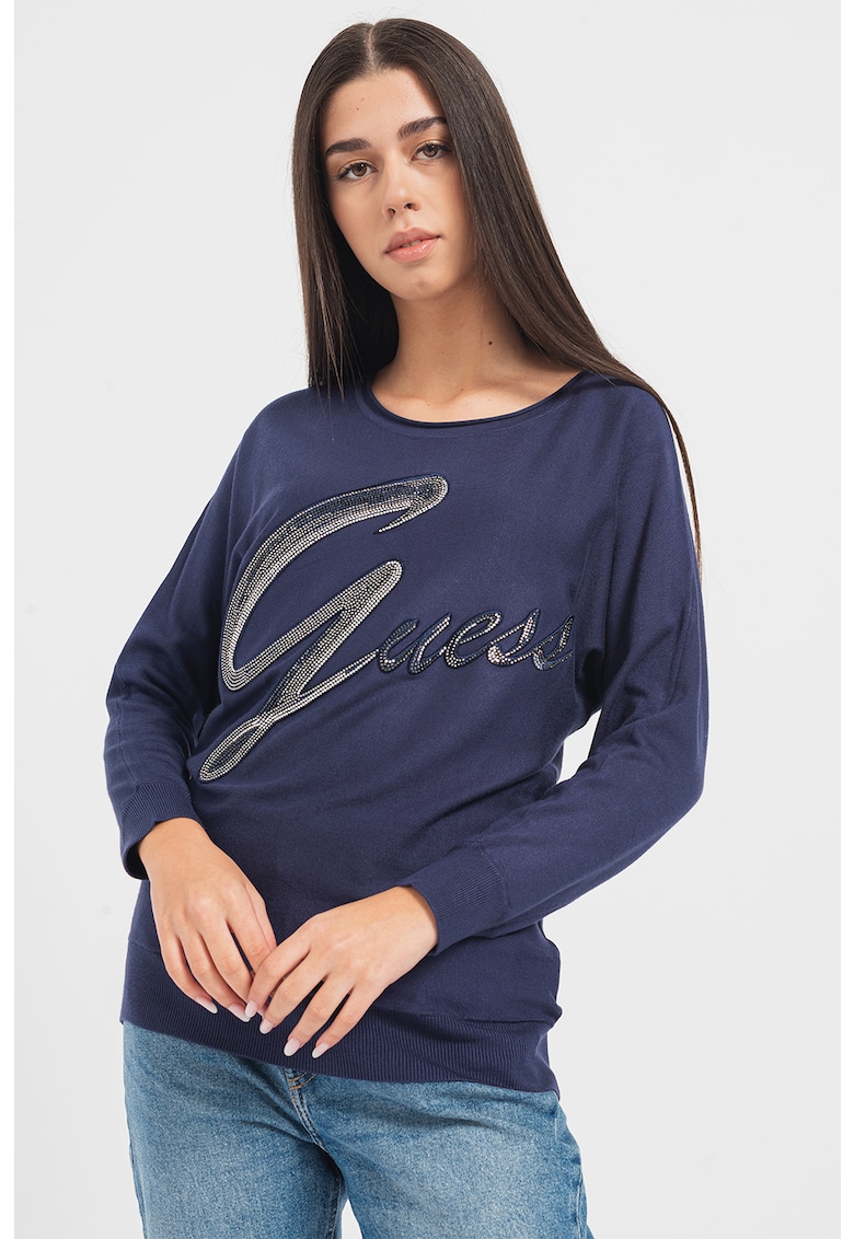 Фино плетен пуловер с декоративни камъни GUESS JEANS