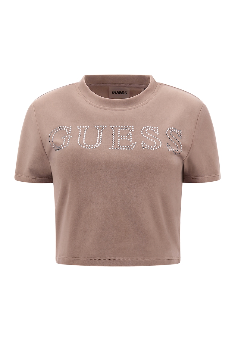 Фитнес къса тениска с декоративни камъни Guess
