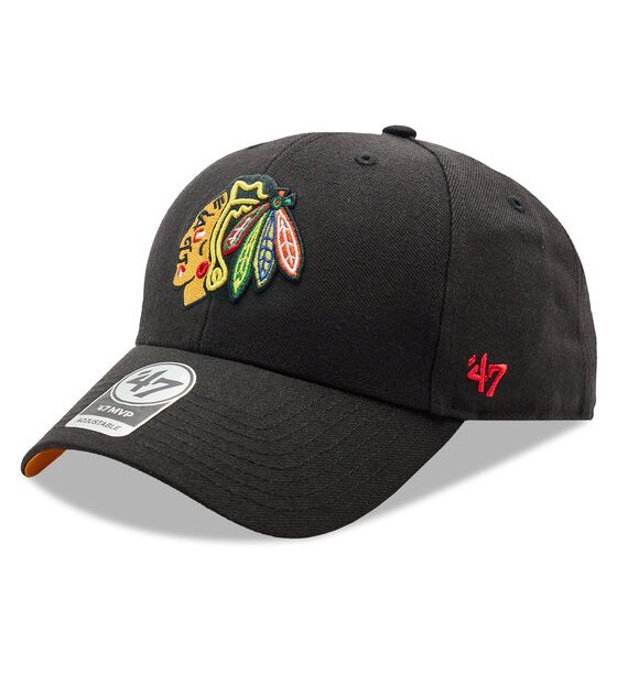 47 Brand Шапка с козирка NHL Chicago Blackhawks Ballpark Snap '47 MVP H-BLPMS04WBP-BKA Черен за Унисекс цена