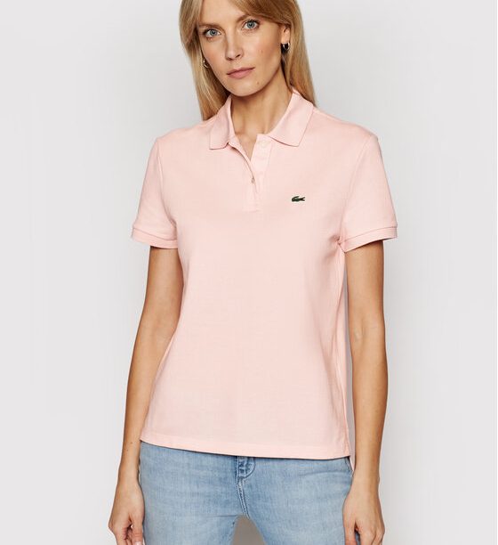 Lacoste Тениска с яка и копчета PF7839 Розов Regular Fit цвят на ниска цена