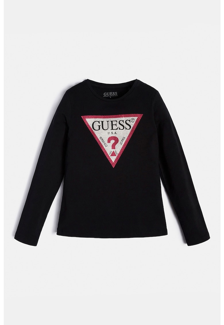 Блуза с декоративни камъни и лого GUESS JEANS