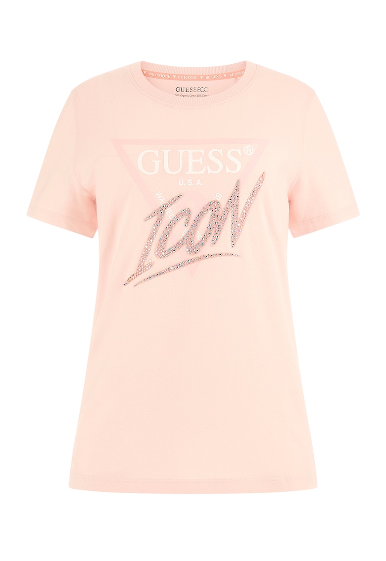 Тениска с лого и декоративни камъни GUESS JEANS