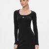 Tommy Jeans Плетена рокля Tjw Badge Rib Bodycon Ls DW0DW17424 Черен Slim Fit за Жени цена