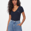 Tommy Jeans Тишърт Tjw Slim Essential Rib V Ss DW0DW17385 Тъмносин Slim Fit за Жени цена