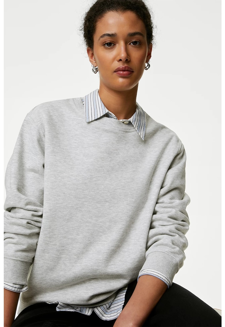 Едноцветен суитшърт с овално деколте Marks  Spencer