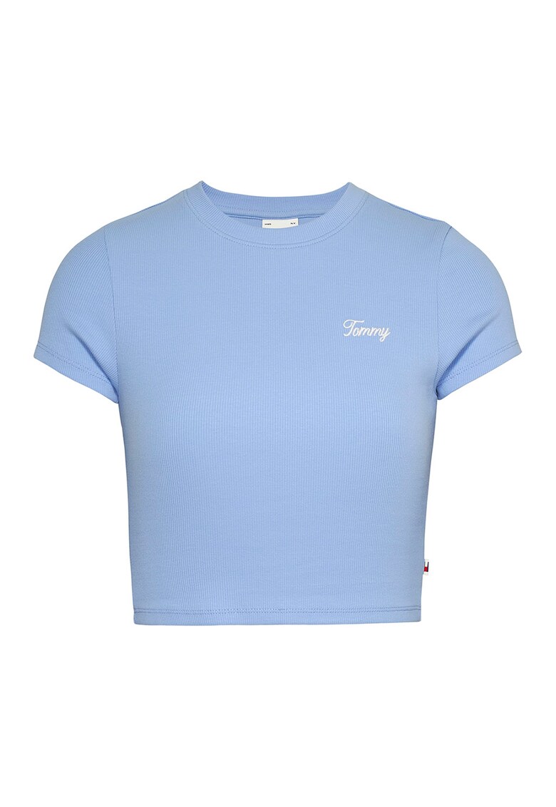 Рипсена къса тениска с лого Tommy Jeans