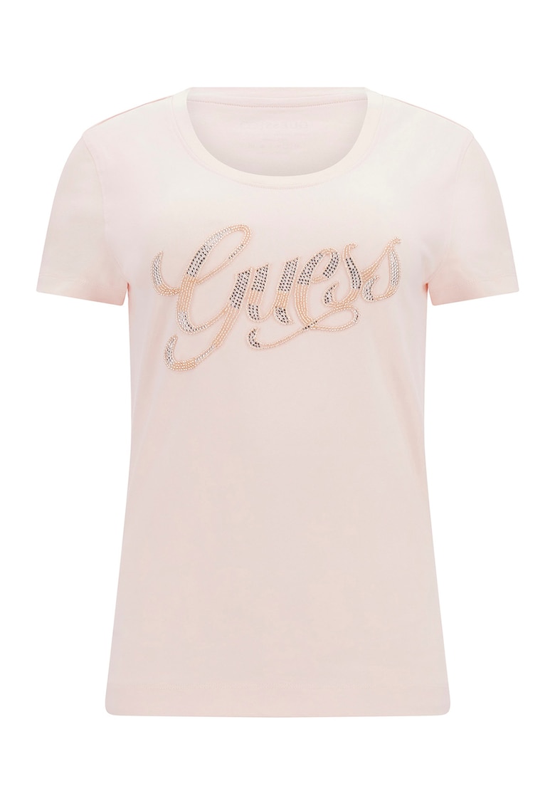 Тениска с лого от мъниста GUESS