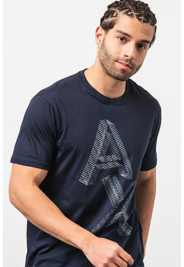 Тениска с уголемено лого ARMANI EXCHANGE
