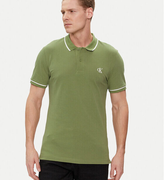 Calvin Klein Jeans Тениска с яка и копчета J30J315603 Зелен Slim Fit за Мъже цена