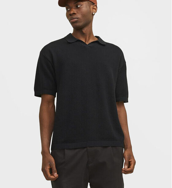 Jack&Jones Тениска с яка и копчета Linen 12252748 Черен Regular Fit за Мъже цена