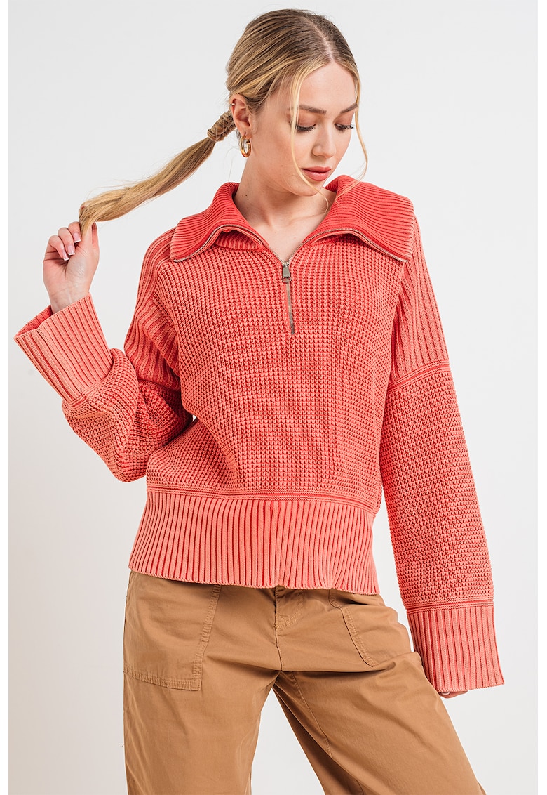 HUGO - Пуловер Famur с къс цип BOSS