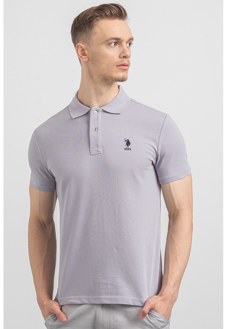 U.S. Polo Assn - Памучна тениска по тялото с яка US Polo Assn