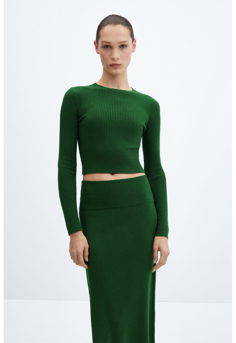 Къс слим пуловер с рипс Mango