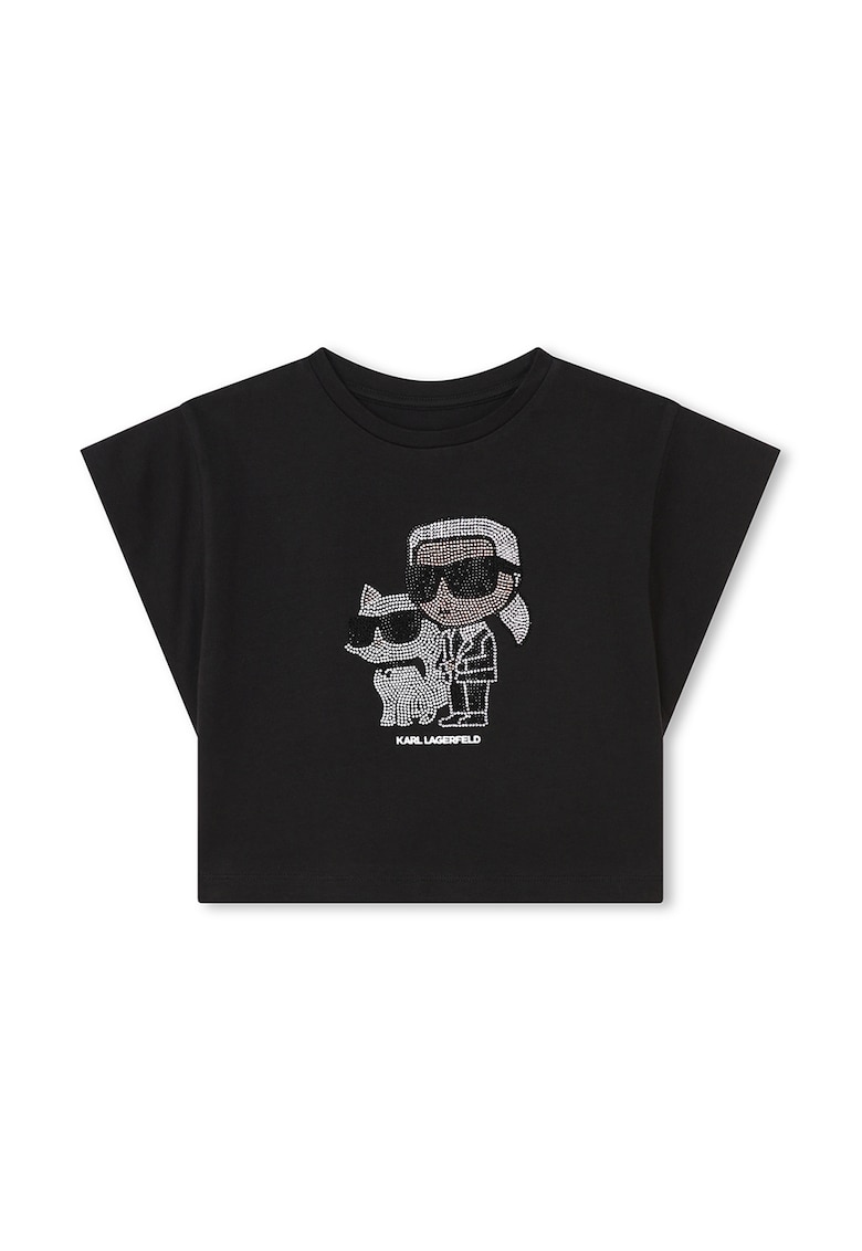 Къса памучна тениска с декоративни камъни KARL LAGERFELD KIDS