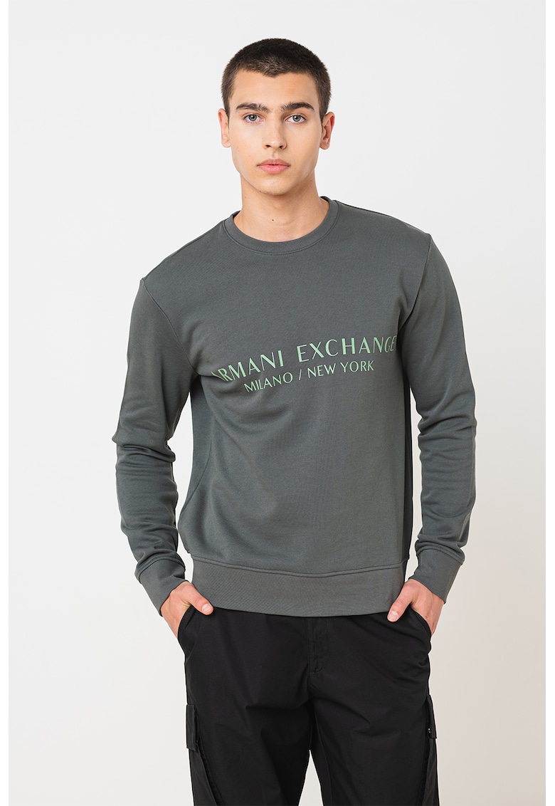 Памучен суитшърт с лого - Папратово зелено - ARMANI EXCHANGE