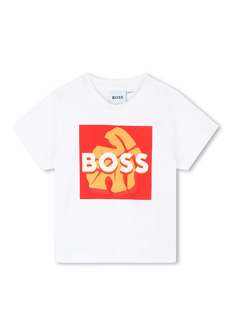Памучна тениска с лого и щампа BOSS Kidswear