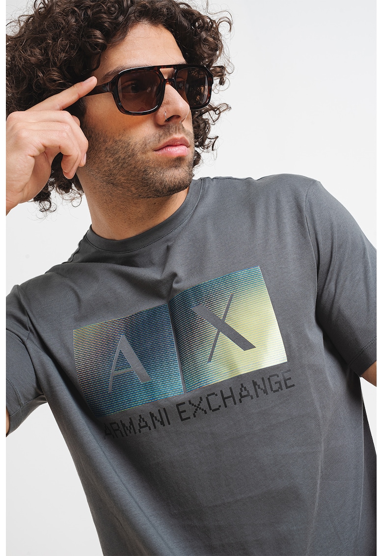 Памучна тениска с овално деколте и лого ARMANI EXCHANGE