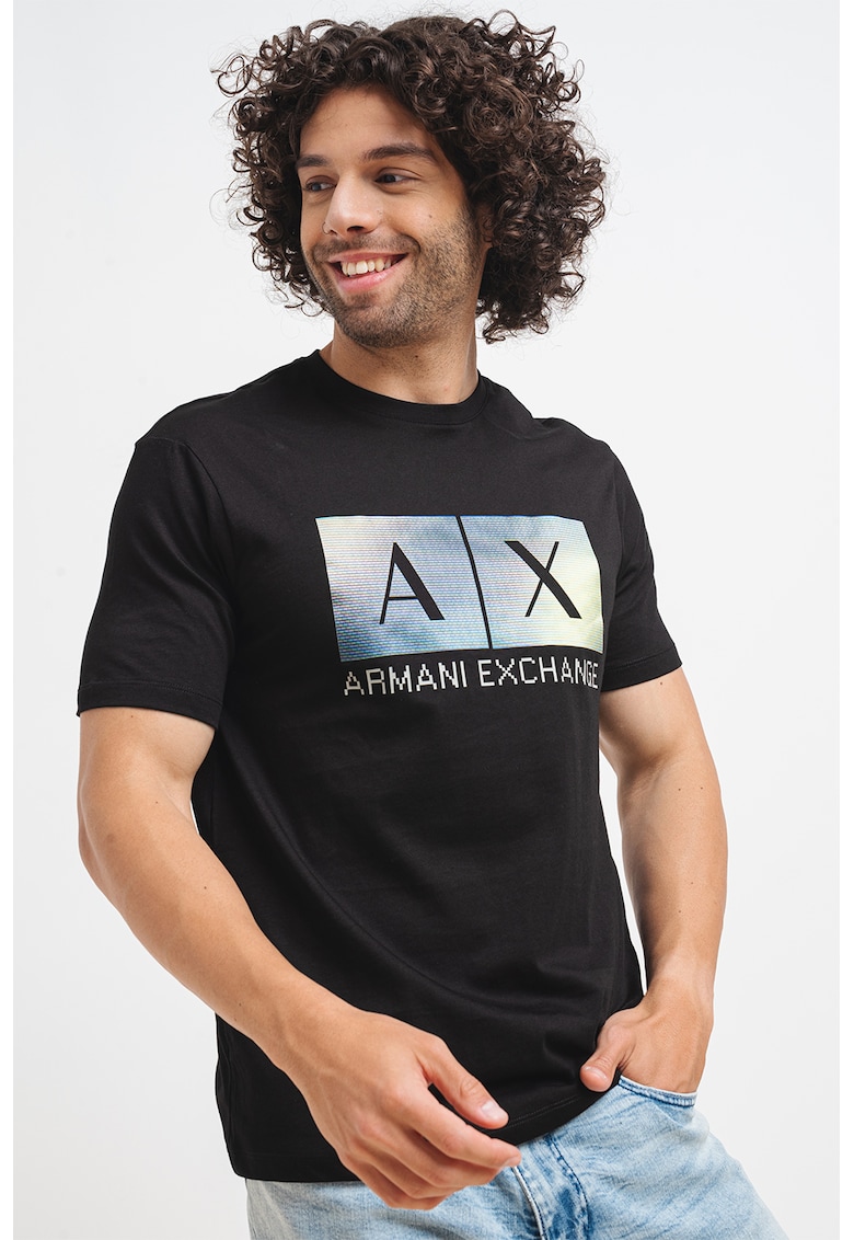 Памучна тениска с овално деколте и лого ARMANI EXCHANGE
