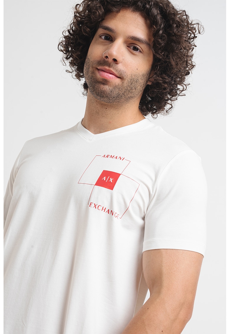 Памучна тениска с шпиц и лого ARMANI EXCHANGE