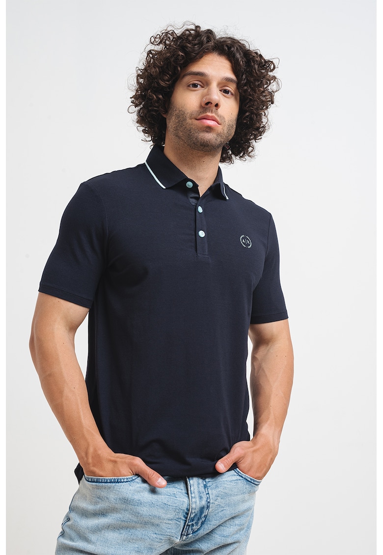 Тениска по тялото с яка и лого ARMANI EXCHANGE