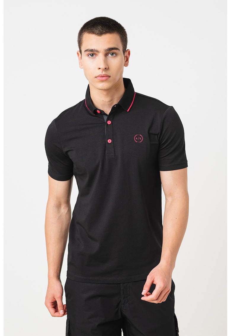 Тениска по тялото с яка и лого ARMANI EXCHANGE