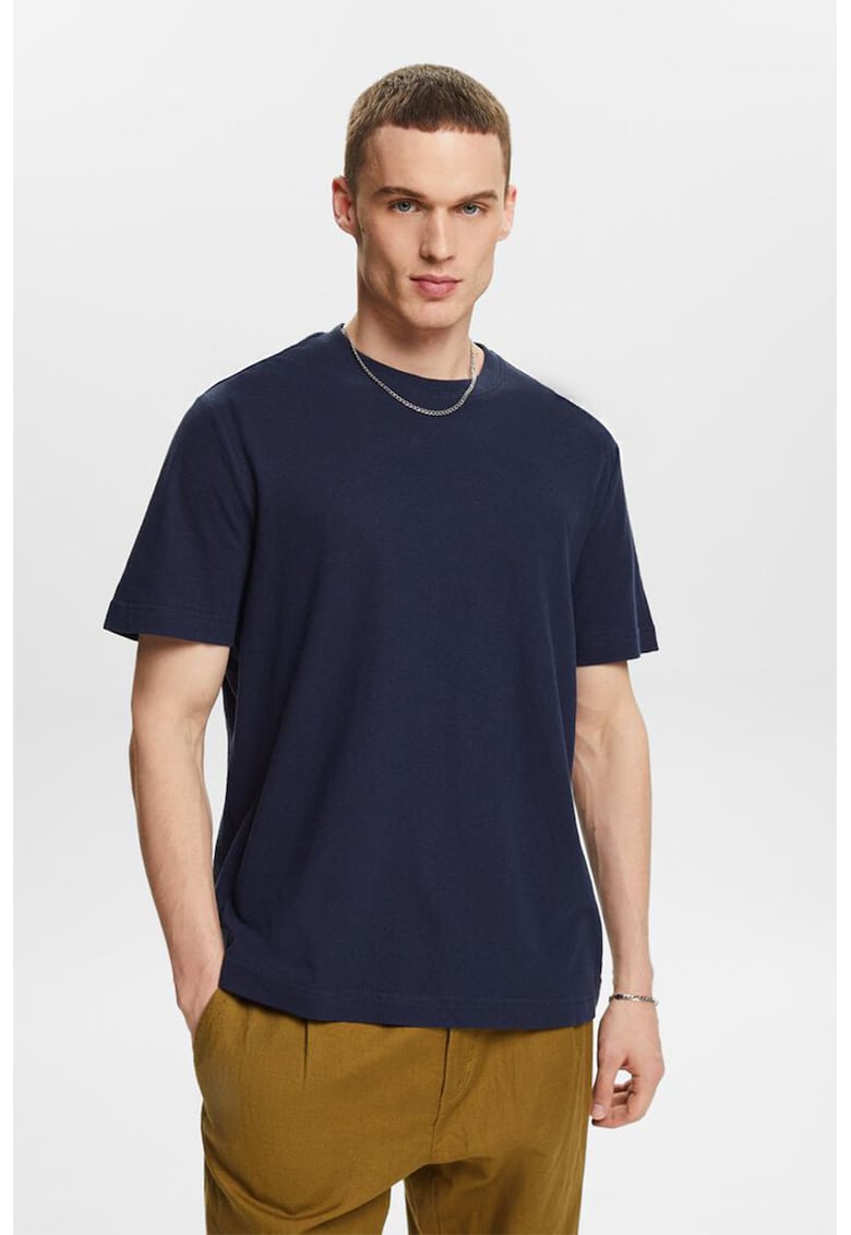 Тениска с лен с овално деколте Esprit
