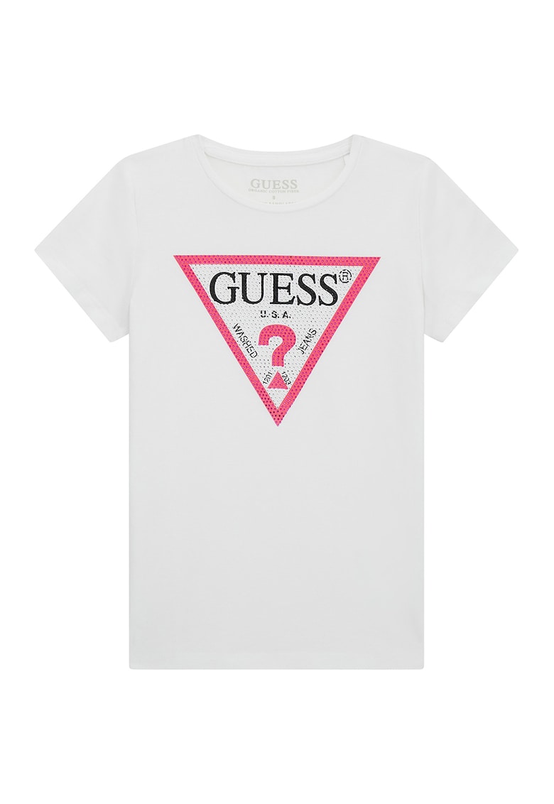 Тениска с лого и декоративни камъни GUESS