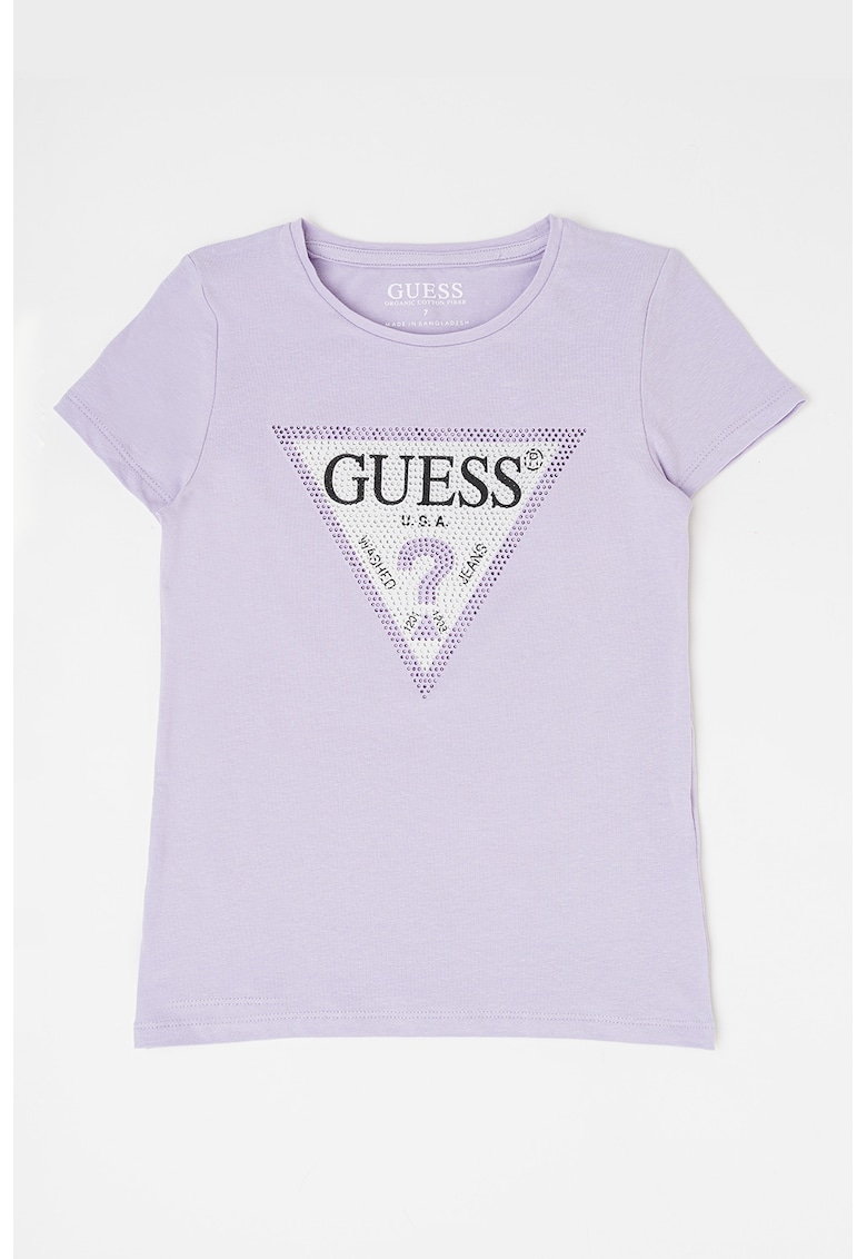 Тениска с лого и декоративни камъни GUESS