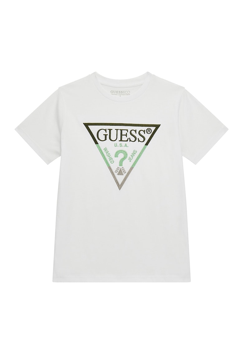 Тениска с овално деколте и бродирано лого GUESS