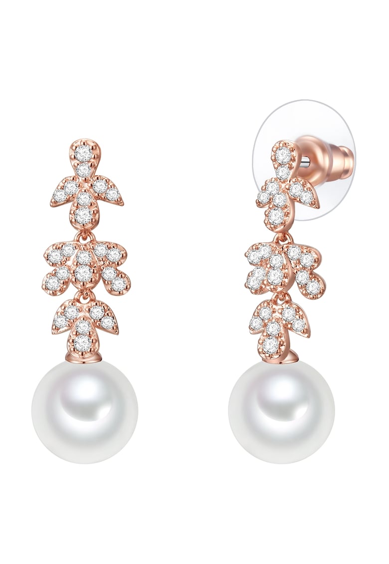 Обеци с покритие от 14K розово злато с циркони и синтетични перли Lulu  Jane