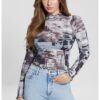 Ефирна блуза с фото щампа GUESS